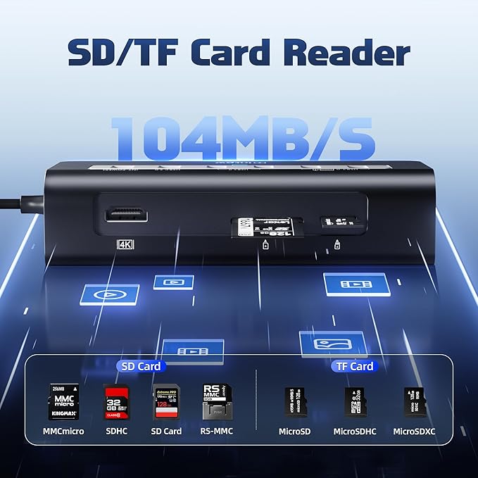 USB C Hub 10Gbps, 9-in-1 USB C Docking station with 4K@60Hz HDMI, Type-C & 2 Type-A 3.2, 2 USB-A 2.0, PD 100W, SD/TF Port, Black Aluminum USB Hub for Laptop, iPhone 16/15 Series, MacBook Air/Pro