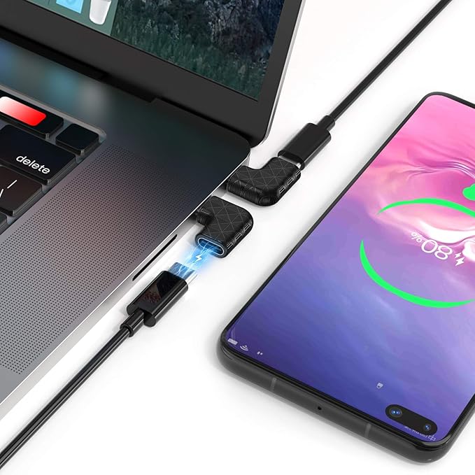 USB C Right Angle Adapter,90 Degree USB C to USB Type-C Male to Female Adapter (3 Pack). Support USB-C 3.1 PD 100W Quick Charge 10Gb/s Data Transfer,for Laptop & Tablet & Mobile Phone -Black