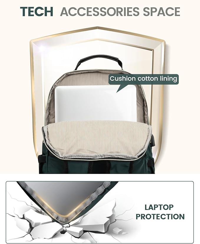 LOVEVOOK Laptop Backpack for Women, Large Capacity Travel Computer Work Bag with 17-inch Laptop Compartment, Business Nurse Backpack Purse, Hiking Outdoor Carry On Backpack, Deepgreen