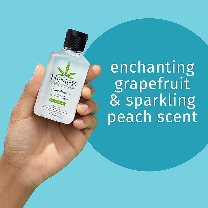 Hempz Triple Moisture Herbal Moisturizing Hand Sanitizer, 2.25 oz. - Scented Antibacterial Gel for Hands - Kills 99% of Germs, Grapefruit Fragranced Antiseptic with Skin Hydration