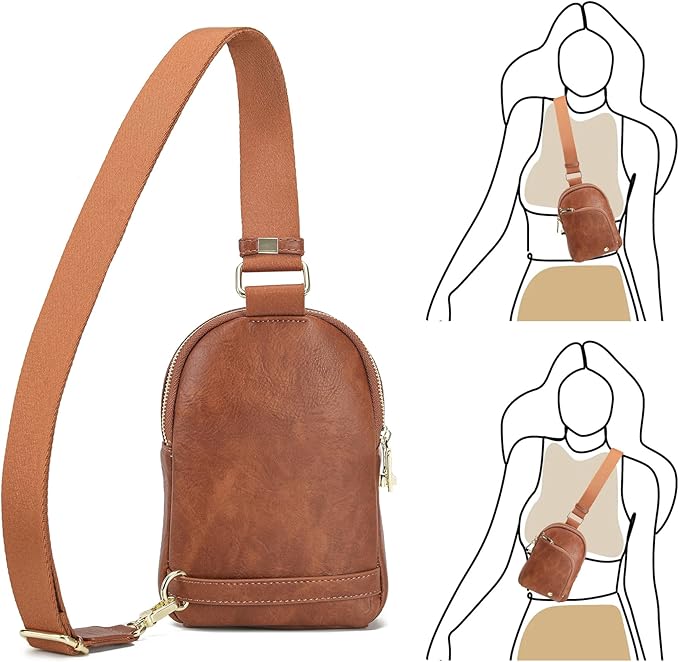 INICAT RFID Blocking Sling Bag Leather Crossbody Bags for Women Fanny Pack Cross Body for Woman Chest Bag for Travel 1.9L