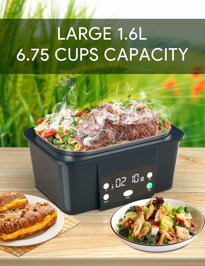 Heated Lunch Box Battery Powered with Automatic Heating, 16,000mAh Cordless Heatable Lunchbox for Adults, 1.6L Portable Food Warmer with Insulated Carry Bag Green