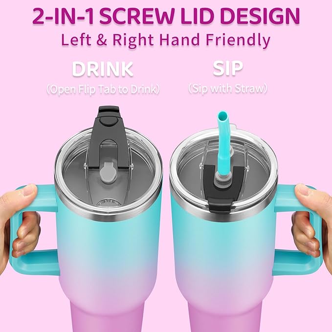 BENZZO Insulated Water Bottle Stainless Steel 40 oz Tumbler with Handle and Straw Lid Travel Mugs Cups