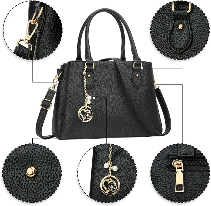 KKXIU Women Satchel Bags Handle Shoulder Handbags and Purses Pockets Zipper Leather Crossbody Bags