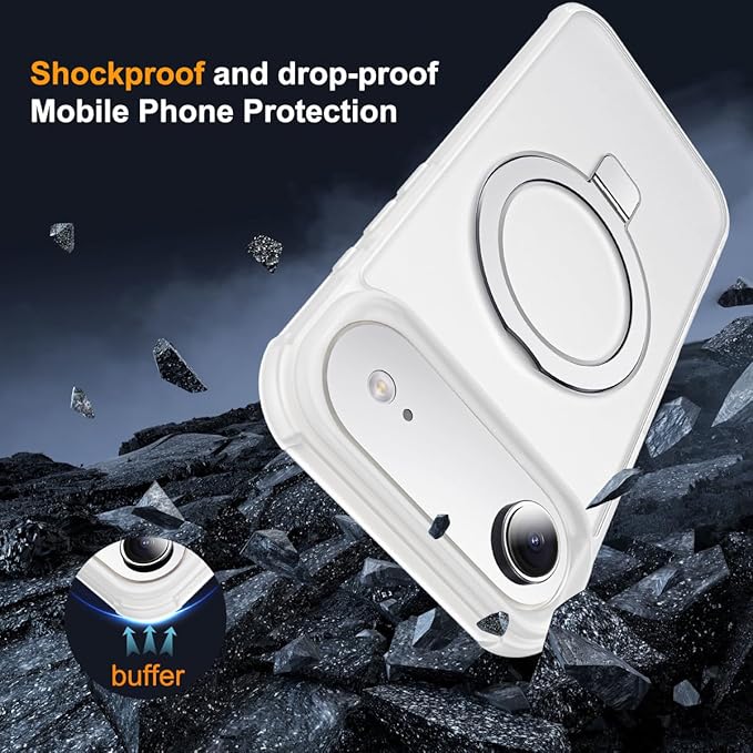 Compatible with iPhone 17 Air Case with Invisible Magnetic O-Ring Stand Military-Grade Phone Case for iPhone 17 Air 6.5" [Compatible with Mag-Safe][Great Grip Feeling],Translucent