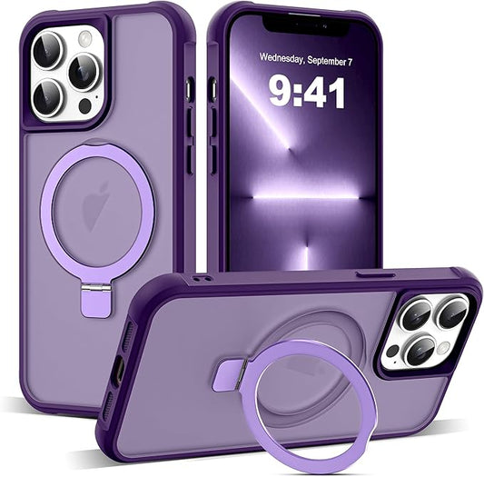Compatible with iPhone 13 Pro Case with Invisible Magnetic O-Ring Stand Military-Grade Translucent Case for iPhone 13 Pro 6.1" [Compatible with Mag-Safe][Great Grip Feeling], Purple