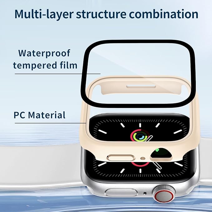 Waterproof Case for Apple Watch Series 9 Series 7 8 41mm, Built-in Screen Protector with Tempered Glass [Touch Sensitive] Cover for iWatch S9/S8/S7 Accessories 41mm, Rose Gold