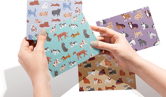 Twigs Paper Note Cards – 12 Assorted Dog Pattern Designs with Envelopes – Made in the USA – Eco-Friendly Blank Note Cards for Everyday Correspondence – 5.5 x 4.25 Inches
