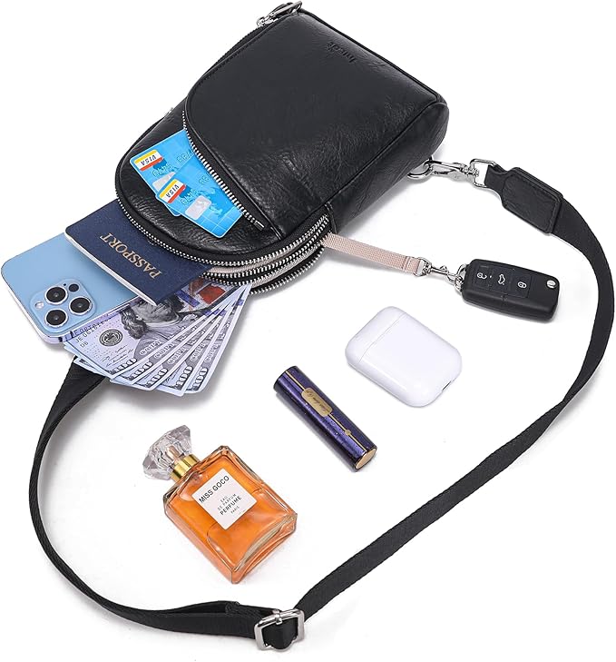 INICAT RFID Blocking Sling Bag Leather Crossbody Bags for Women Fanny Pack Cross Body for Woman Chest Bag for Travel 1.9L