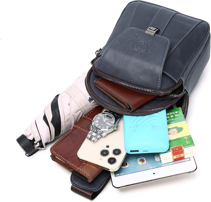 LUKZIJAES Genuine Leather Sling Bag for Men