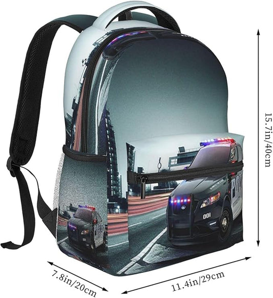 Backpack City Police Car Travel Laptop Backpacks College Ruckasck Daypack School Bag for Boys Girls Teenager Men Women