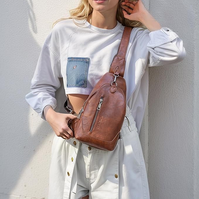 Small Sling Bag for Women - in Vegan Leather Versatile Fanny Pack, Crossbody Bags for Women with Adjustable Guitar Belt Suitable, Dark Brown