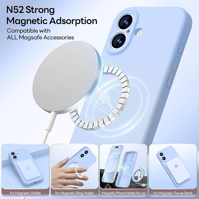 LOVE 3000 Designed for iPhone 17 Case, Premium Silicone [Compatible with Magsafe][Soft Anti-Scratch Microfiber Lining] Shockproof Protective Phone Case for Men Women 6.3", Light Blue