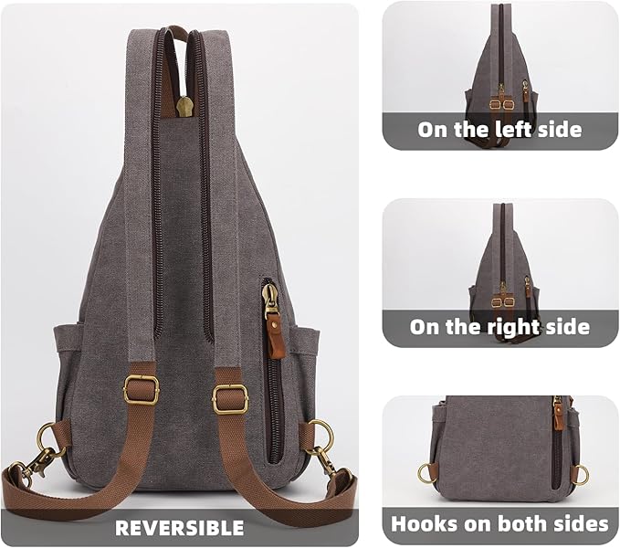 KouLi Buir Canvas Sling bag,Small Crossbody Backpack,Convertible Chest Bag Casual Daypack For Outdoor Cycling Hiking Travel