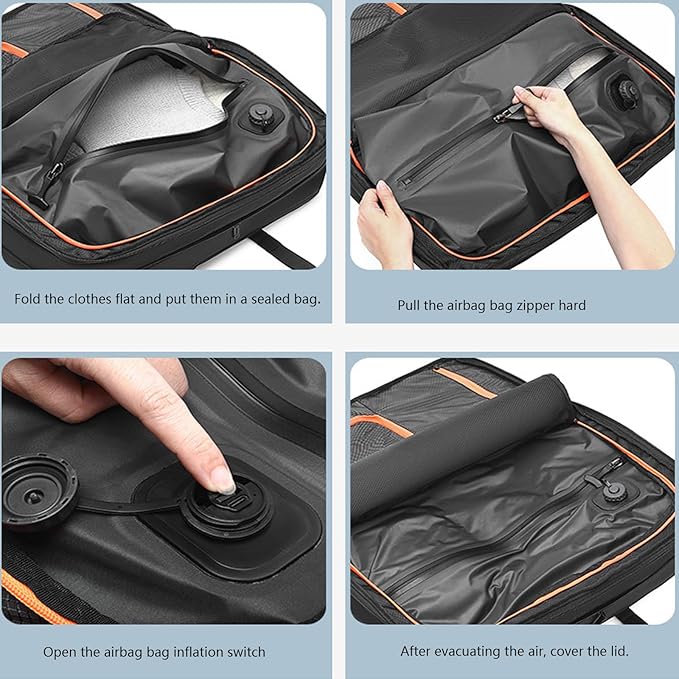 55L Travel Backpack with Built-in Vacuum Seal Backpacks Exapandable Waterproof Air Compression with electronic scale TSA Lock Carry-On Suitcase Luggage Laptop Bag Black