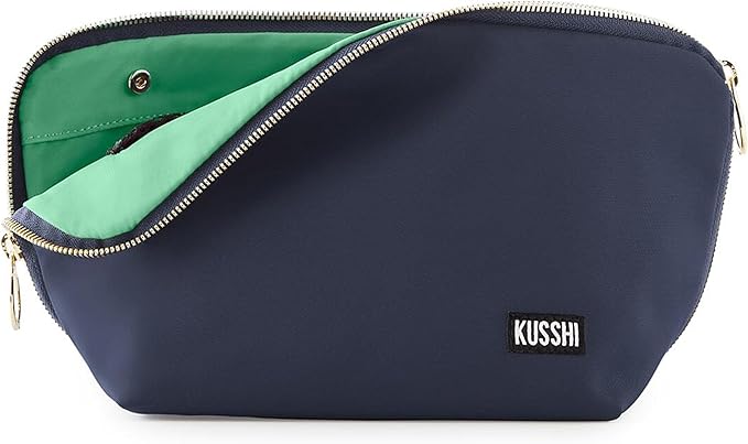 KUSSHI Washable Travel Makeup & Cosmetic Bag - Brush Organizer Sold Separately (Signature, Navy/Mint)