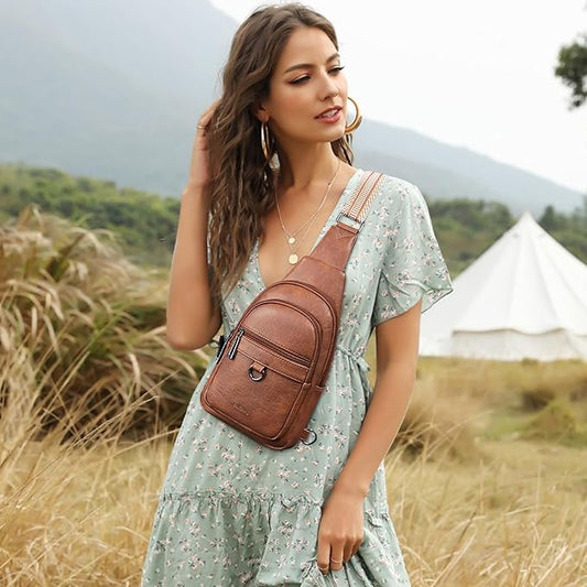 Womens Sling Bag Crossbody Bags for Women Vegan Leather Sling Backpack Daypack Fanny Pack Crossbody Purse Travel