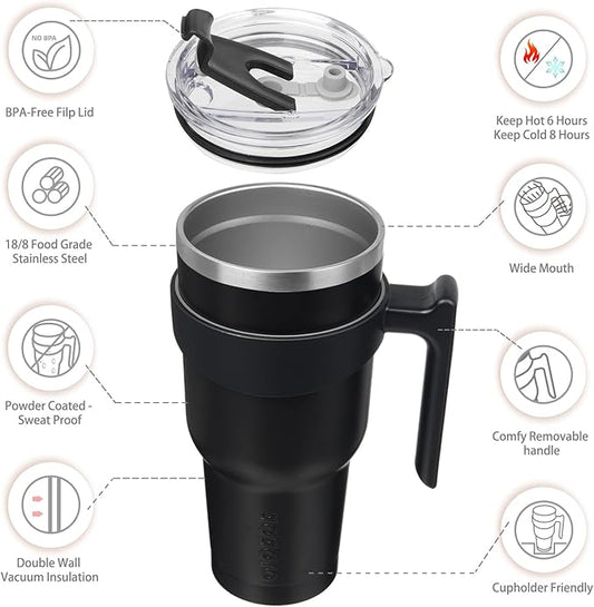 BJPKPK 40 oz Tumbler With Handle And Straw Stainless Steel Travel Mug Insulated Tumbler Cups With Lids,Black