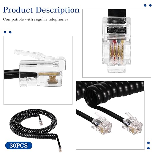 Kanayu 30 Pack Black Phone Handset Cord 12ft Telephone Cord for Landline Coiled Phone Wire Bulk for Use with All Landline Telephone Line Replacement Cable Accessory