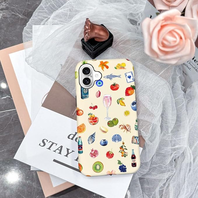 DAIZAG Case Compatible with iPhone 16,Fit Shockproof Cover for Women Girls,Fruit Flower Seashell Aesthetic