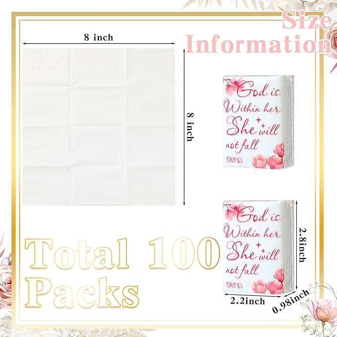 Yinder 100 Pack Christian Pocket Tissues Bible Verse Travel Size Tissue Packs 3 Ply God Is Within Her Facial Paper Gifts for Women Graduation Wedding Religious Party Breast Cancer Awareness Favors