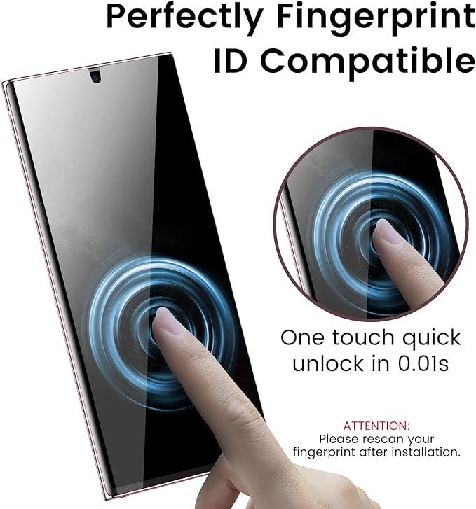 MOHAVE 2 Pack [Auto Alignment/Dust Removal] Privacy Screen Protector for Samsung Galaxy S22 Ultra 5G 6.8″, 3D Curved Anti Spy Private Film, 7H Hybrid Material, 100% Ultrasonic Fingerprint ID