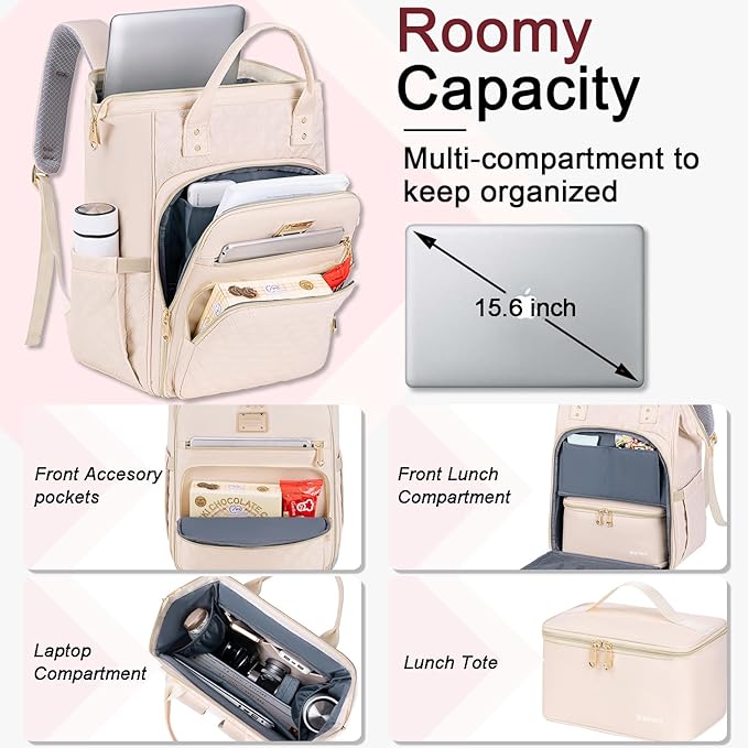 Weitars Lunch Backpack For Women,15.6 Inch Laptop Backpacks For Womens Back pack, Travel Backpacks,Work Back packs For Women (Beige)