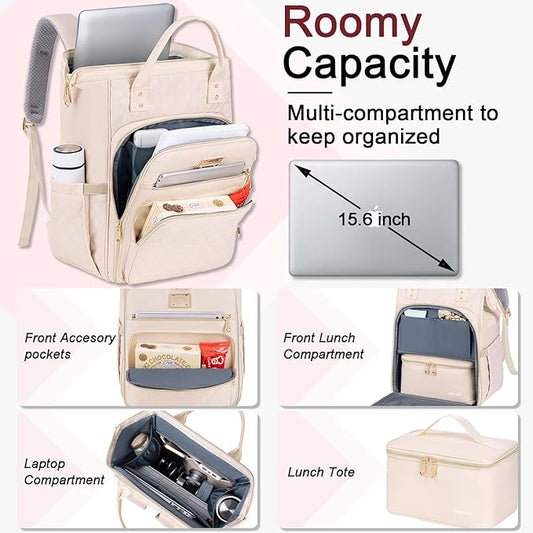 Weitars Lunch Backpack For Women,15.6 Inch Laptop Backpacks For Womens Back pack, Travel Backpacks,Work Back packs For Women (Beige)