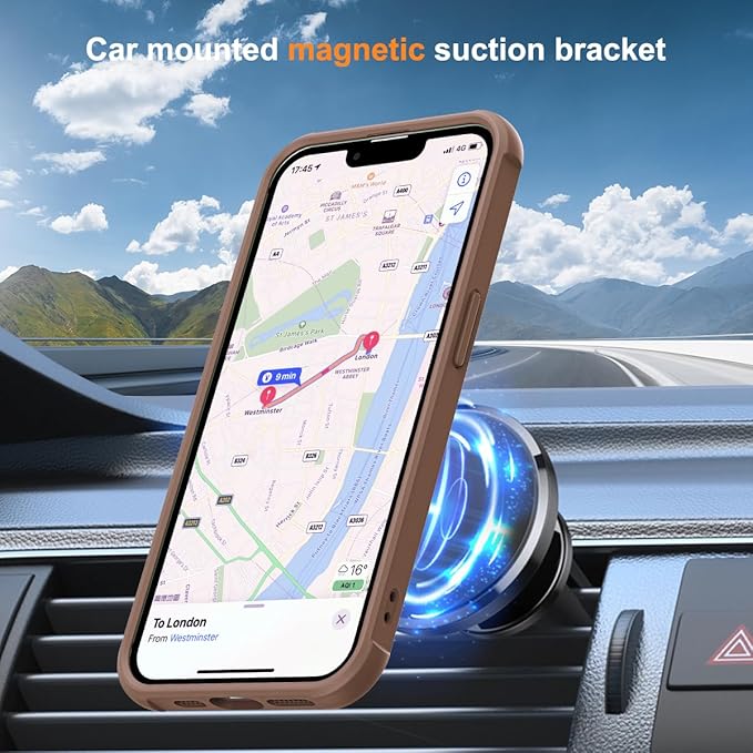 Compatible with iPhone 16E Case with Invisible Magnetic O-Ring Stand Military-Grade Translucent Case for iPhone 16E 6.1" [Compatible with Mag-Safe][Great Grip Feeling],Desert Brown