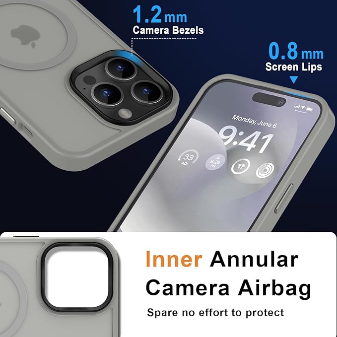 MOCCA Strong Magnetic for iPhone 14 Pro Max Case [Compatible with Magsafe] [10FT Military Grade Protective] Translucent Matte Slim Shockproof Case for iPhone 14 Pro Max 6.7"- Titanium Gray