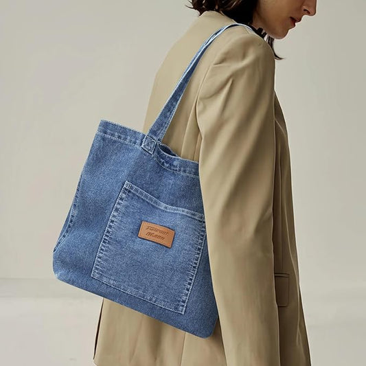 Denim Tote Bag for Women-Shoulder Handbag Perfect for Work Shopping,Hobo Bag
