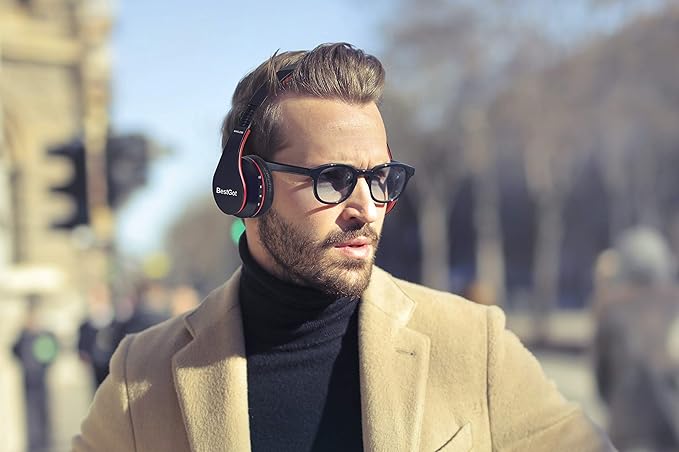 Kids Headphones Bluetooth, BT6002 Wireless Headphones for Kids Child Volume Limited 85/110dB for School Foldable Headset for 60 Hours PC/Phone/Tablets/TV (Black/Red)