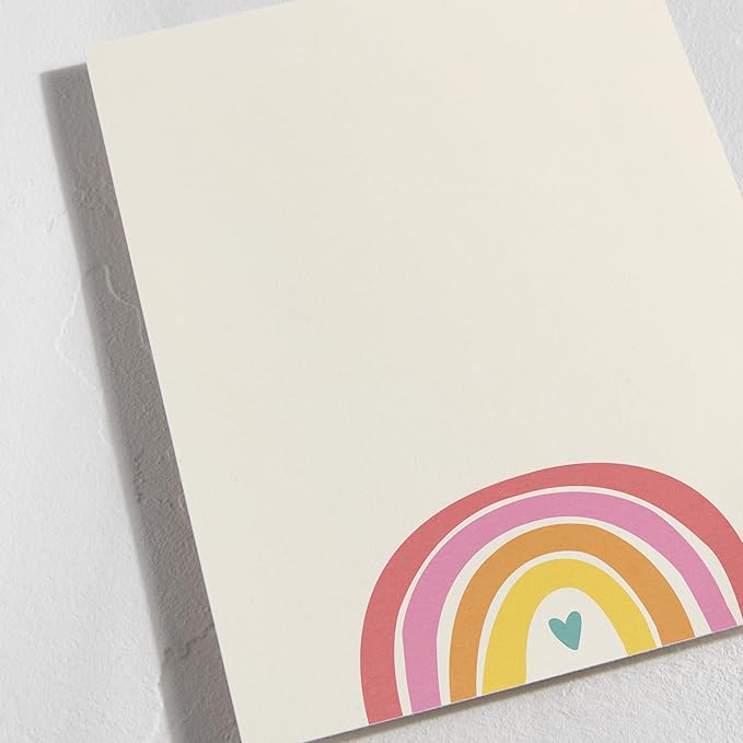 Minted Cheerful Stationery Set, Set of 10, Flat Note Cards & Envelopes for Invitiations and Handwritten Thank You Messages, Rainbow with Heart Accent, Gifts for Teachers, Luxurious Paper