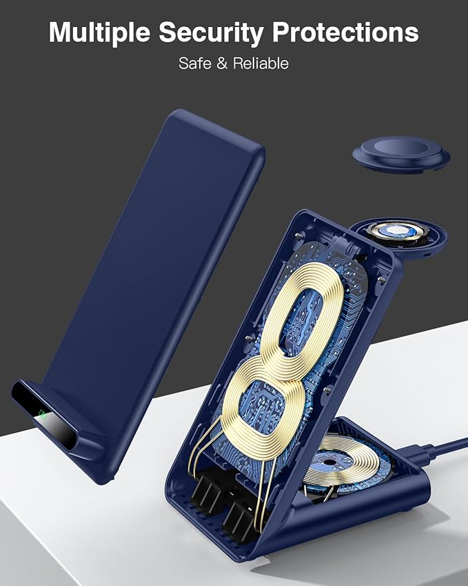 Wireless Charging Station,3 in 1 Charging Stand Made for Apple Watch Ultra 11 10 9 8 7 6 SE 5 4 3,Fast Wireless Charger Made for iPhone 17/Air/16/15/14/13/12/11,for AirPods Pro 3(with Adapter) (Blue)