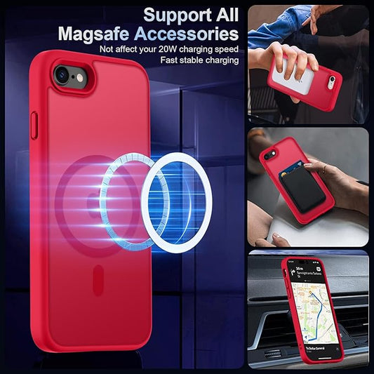 MOCCA Strong Magnetic for iPhone SE Case 2022/iPhone SE 2020 Case/iPhone 7 Case/iPhone 8 Case [Compatible with Magsafe] Slim Thin Translucent Matte Protective Cover Phone Case 4.7'', Red