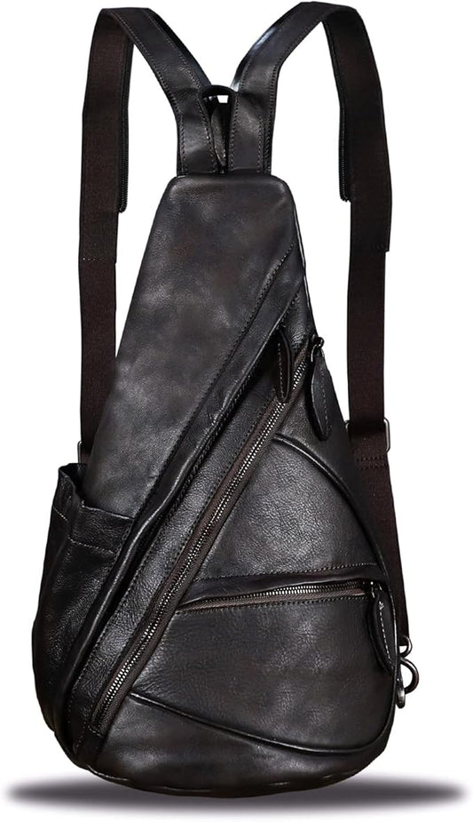Genuine Leather Sling Bag for Men and Women - Vintage Sling Backpack Shoulder Crossbody Chest Bag for Ipad