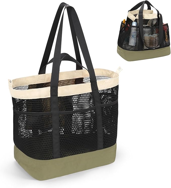 Mesh Beach Bag, Extra Large Beach Bags for Women, Lightweight Foldable Sandproof Tote Bag for Family & Vacation