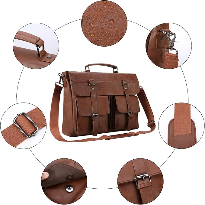Leather Messenger Bag for Men,15.6 Inch Vintage Laptop Bag Briefcase Satchel
