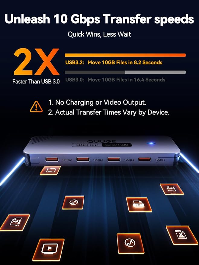 10Gbps USB C Hub: Splitter with 4 USB-C Ports High-Speed Type-C Multiport Adapter 1M(3.3Ft) Nylon Cable Compatible with MacBook Pro/Air, iPad Pro/Mini 6, Surface Pro, Chromebook, Dell XPS and More