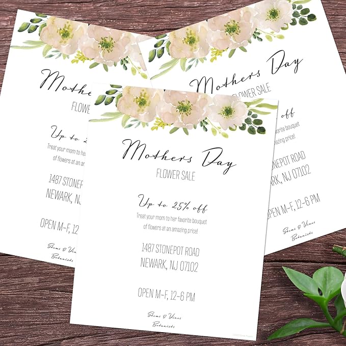 White Watercolor Pink Floral Letterhead / 50 Sheets / 8.5" x 11" Trendy Event Baby Shower Bridal Shower Wedding Paper/All Occasion Flower Decorative Stationery