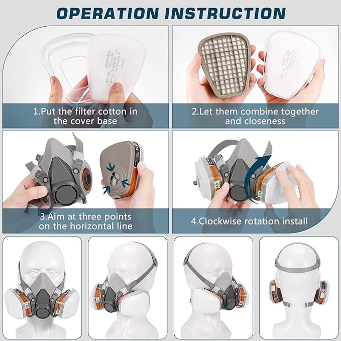Respirator Mask, Reusable Face Respirators with Filters, Gas Masks Against Chemicals/Organic Vapor/Formaldehyde