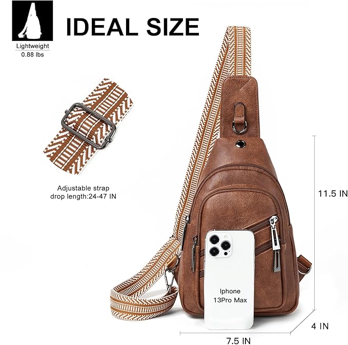 Sling Bag for Women Crossbody Purse Leather Crossbody Bag Fanny Pack Chest Pack for Travel Everyday Vacation