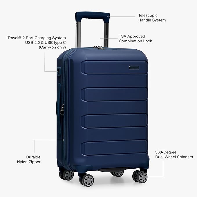 Traveler's Choice Pagosa Indestructible Hardshell Expandable Spinner Luggage, Navy, 2-Piece Set (22/26)
