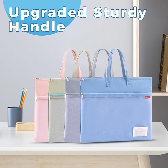 Pendancy Mesh Zipper Pouch A4 Size, Large Double Pocket Waterproof File Bag with Handle, 11x13.8 in Foldable Document Storage for Puzzle Project/Cross Stitch/Travel/Office（Advanced Blue）