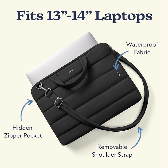Vandel 13-14 inch Laptop Carrying Case Sleeve with Strap, Shoulder Bag with Handle, 14 in Laptop Bag for Women, MacBook Air 13 Inch Carrying Case, MacBook Pro 14 in HP Lap top Messenger Carrier