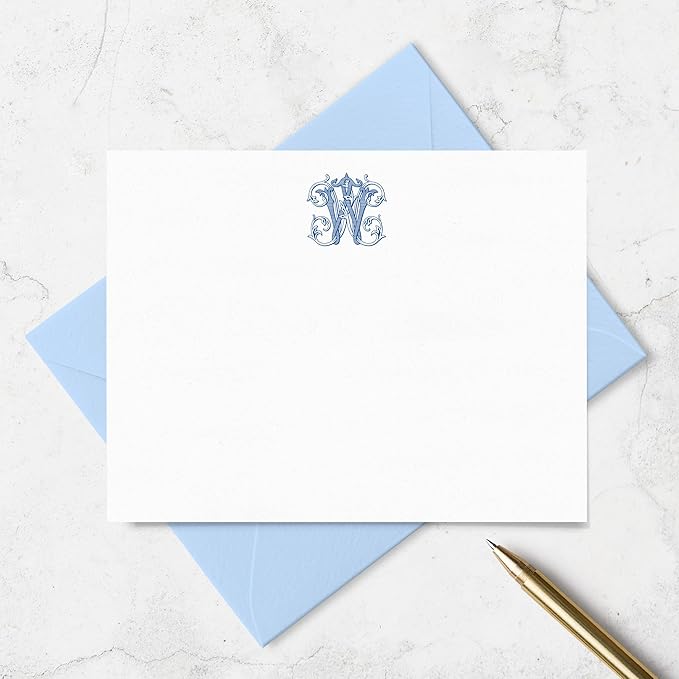 Classic 1 Letter Monogram Note Card and Envelope Stationery Set, Traditional Monogrammed Personalized Stationary in Choice of Set Size and Colors (Monogram Only)