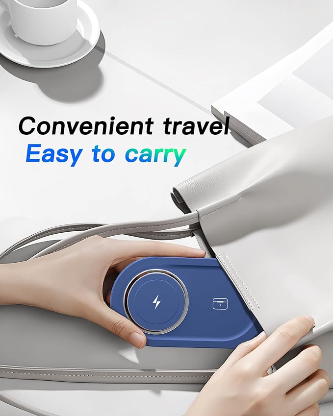 Upgraded 3 in 1 Wireless Charging Station for Apple Devices, Faster Mag-Safe Charger Stand, Magnetic Charger Station for iPhone 16/15/14/13/12 Series & AirPods Pro & Apple Watch Series (Sapphire Blue)