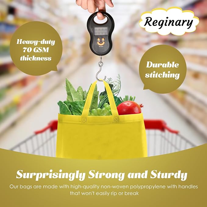 Reginary Reusable Totes Bags - 100 Pcs Non Woven Grocery Handle Bags for Shop Events & Retail Store(Yellow)