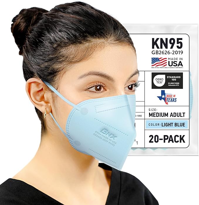 BNX KN95 Face Masks Made in USA (Adult Large, Adult Medium, Kids Small) (Earloop) (Model: E95/E95M/E95S)