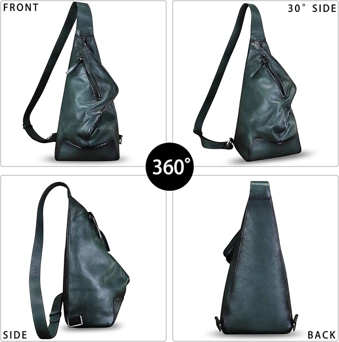 Genuine Leather Sling Bag for Men and Women Vintage Full Grain Leather Sling Purse Chest Daypack Over Shoulder Crossbody Bag (Gray)